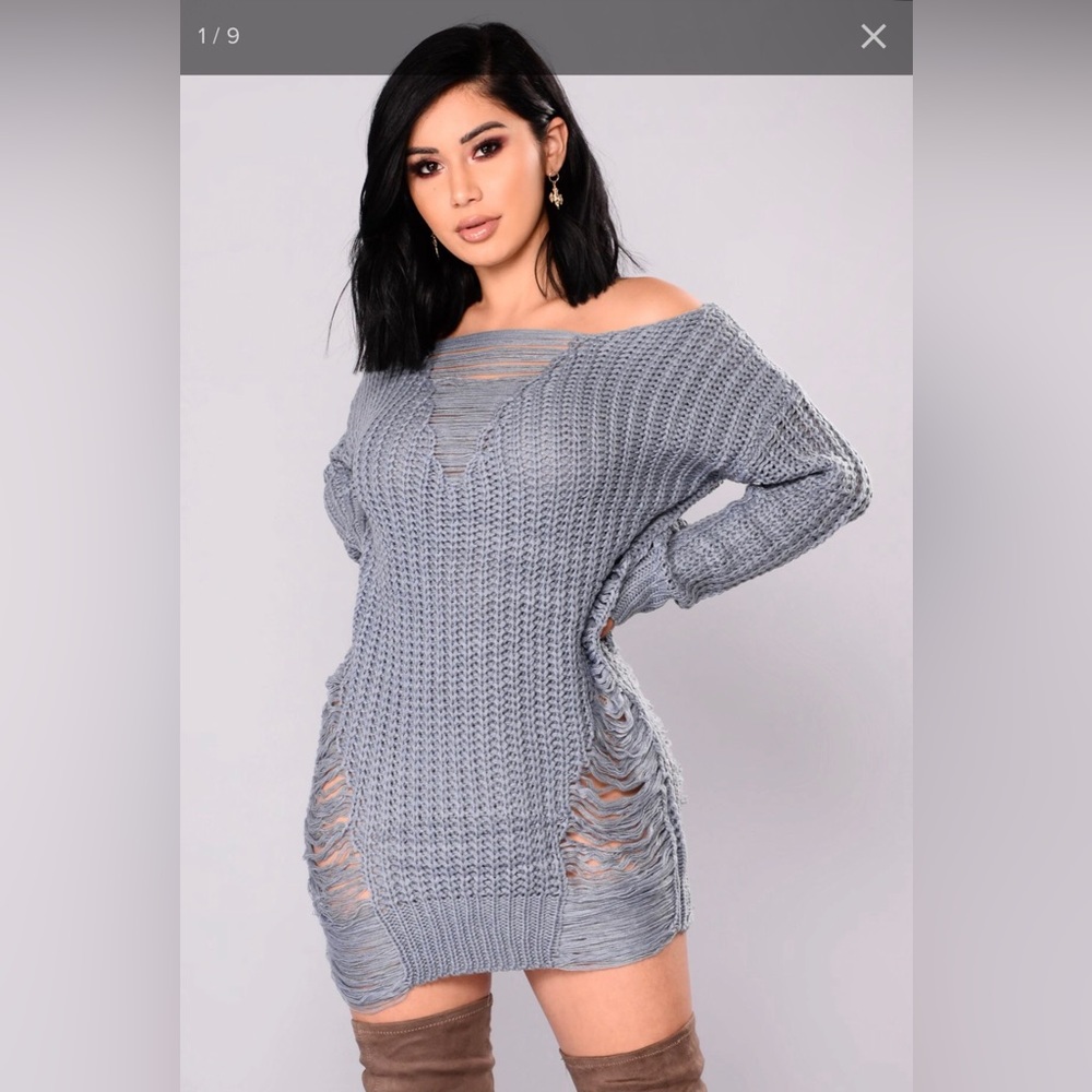 Dusty Blue Distressed Dress